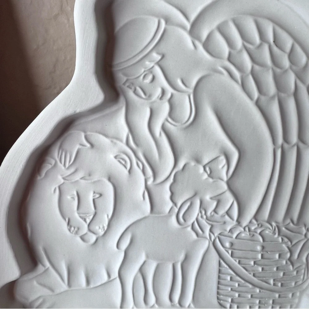 Vintage 1993 Longaberger Pottery Angel Series Cookie Mold Peace, Chocolate